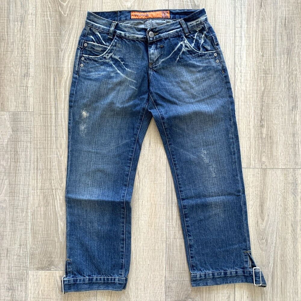 Cheyenne Jeans Cropped Distressed Blue Denim Womens Size 25